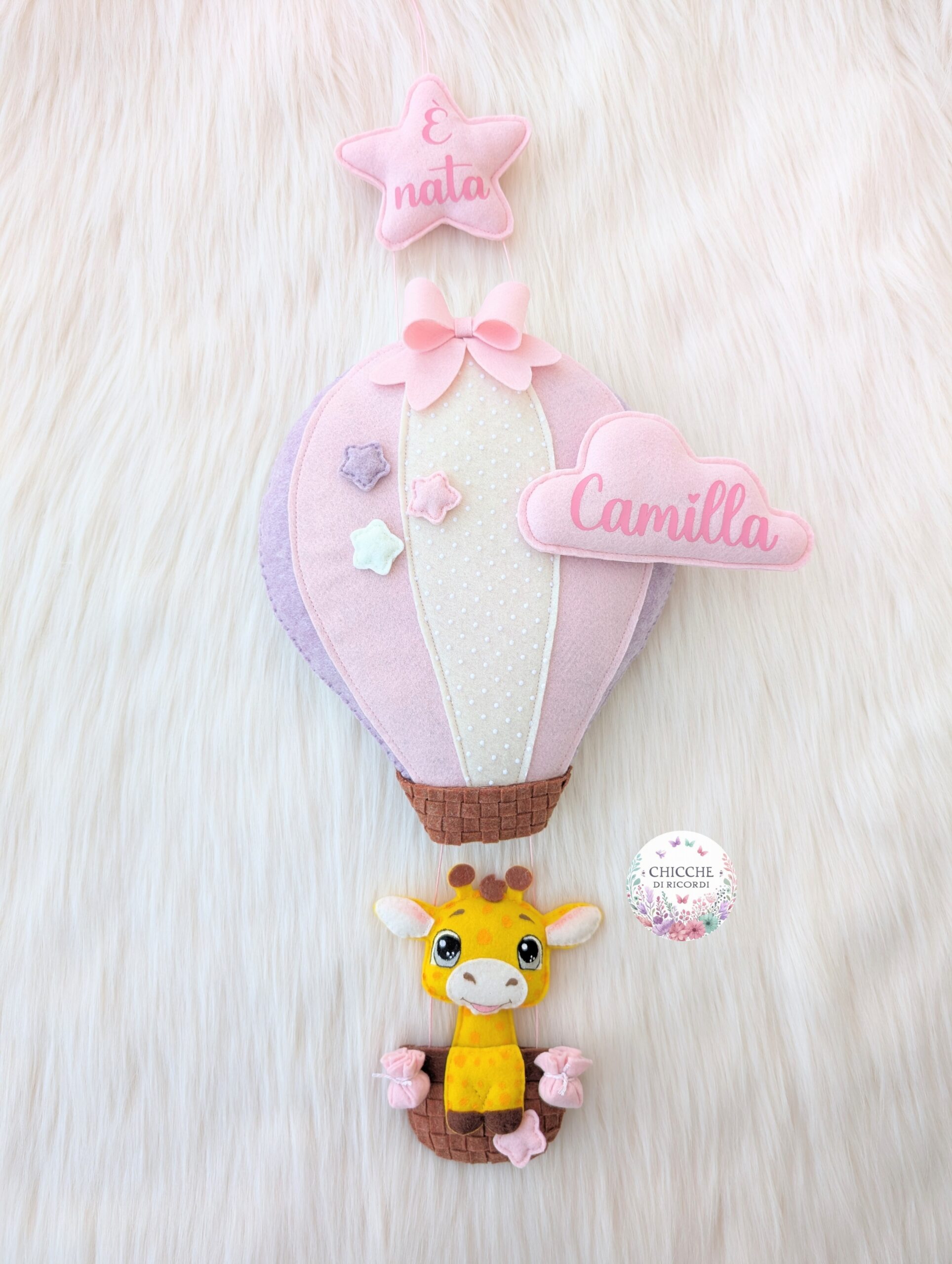 Fiocco nascita mongolfiera con giraffa - immagine 2